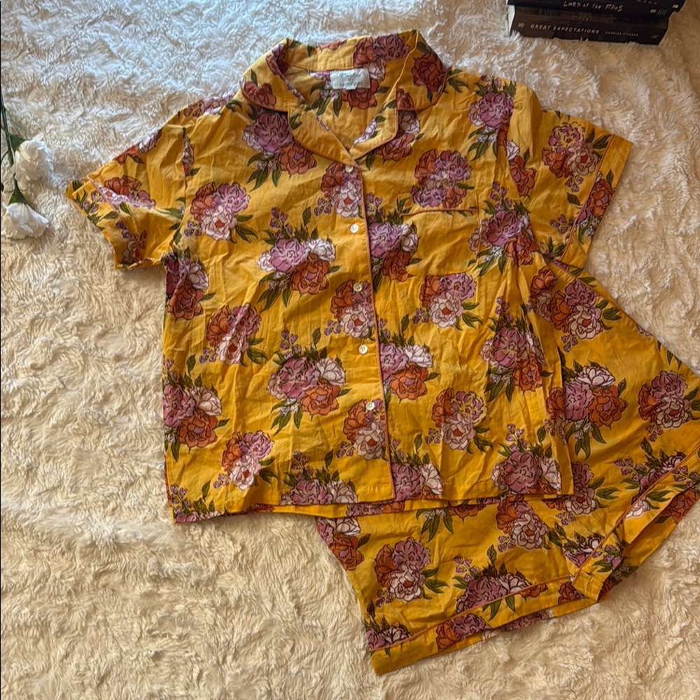 Floral Yellow Kids Shirt & Shorts Set